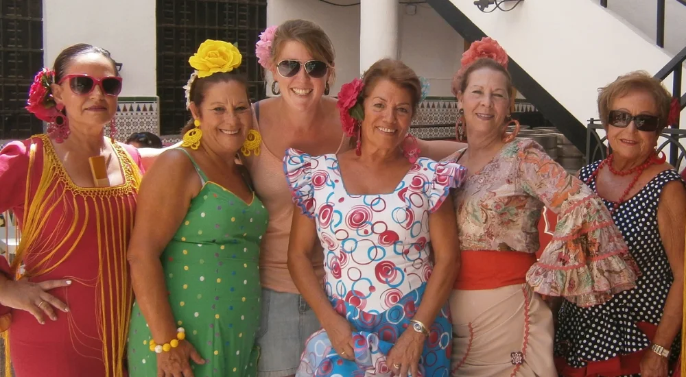 happy group of australian women enjoying a feria in spain